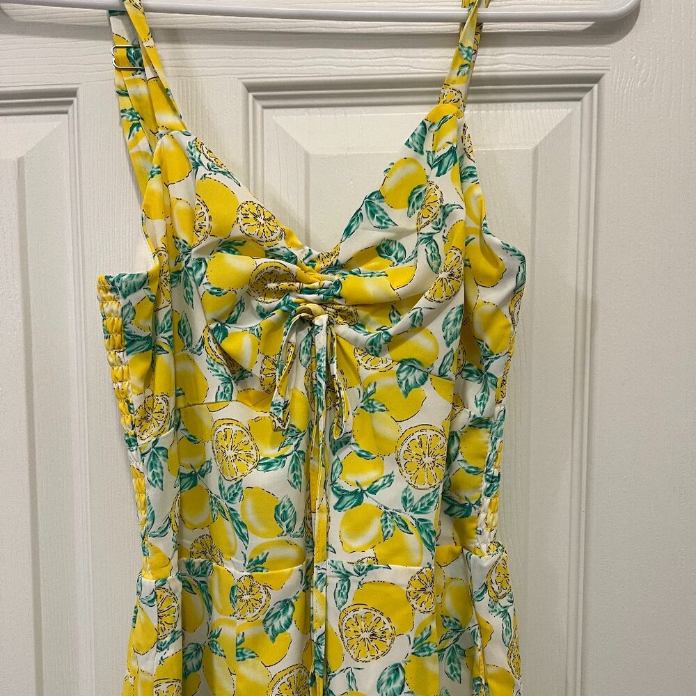*LEMON Midi Dress w/ POCKETS*|| XS || Adjustable Straps || Fully Lined || EUC - Picture 2 of 14